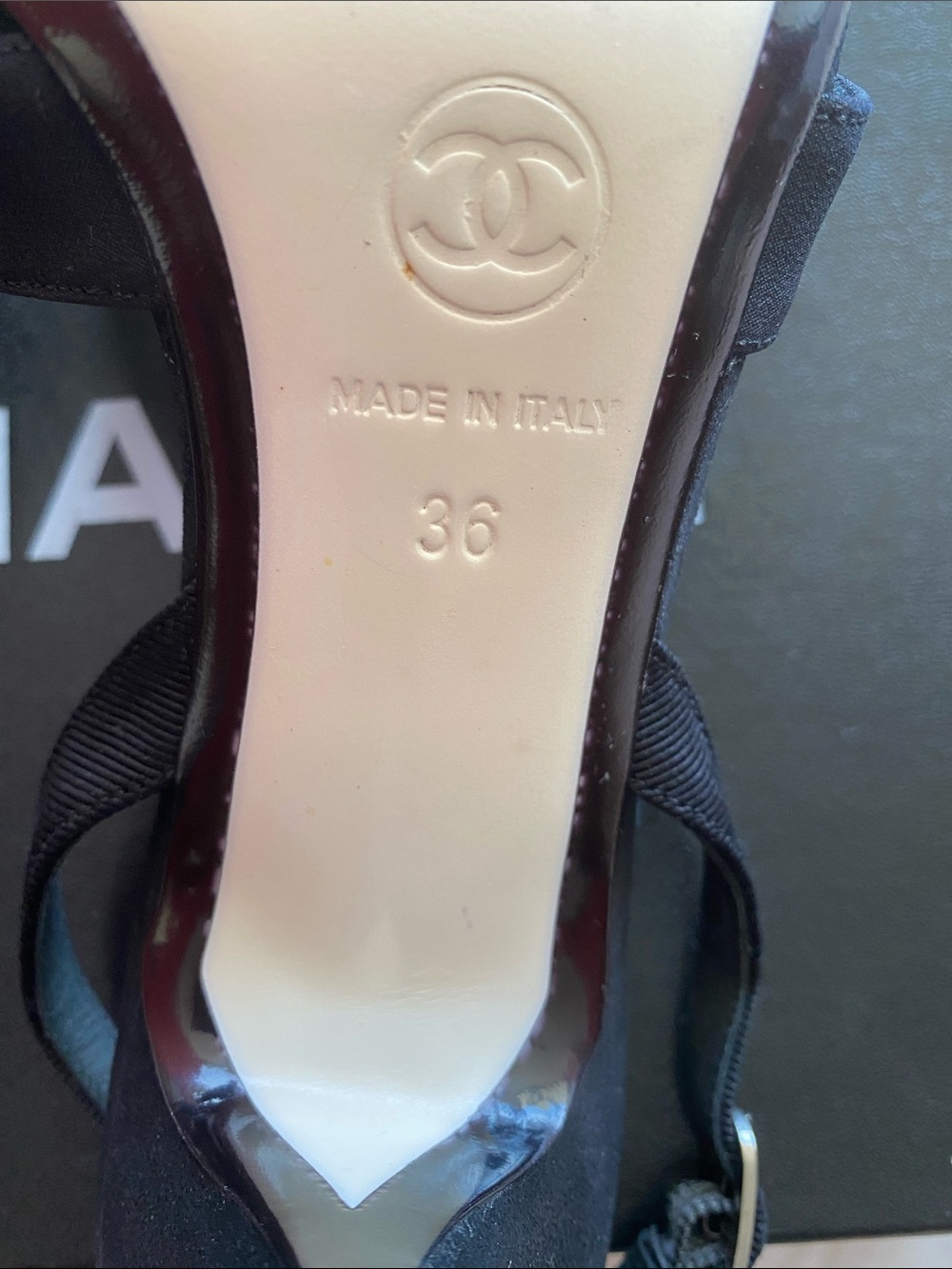 CHANEL Black Slingback Sandals Heels with Cream Camellia Flower Sz 6 - Picture 3 of 8